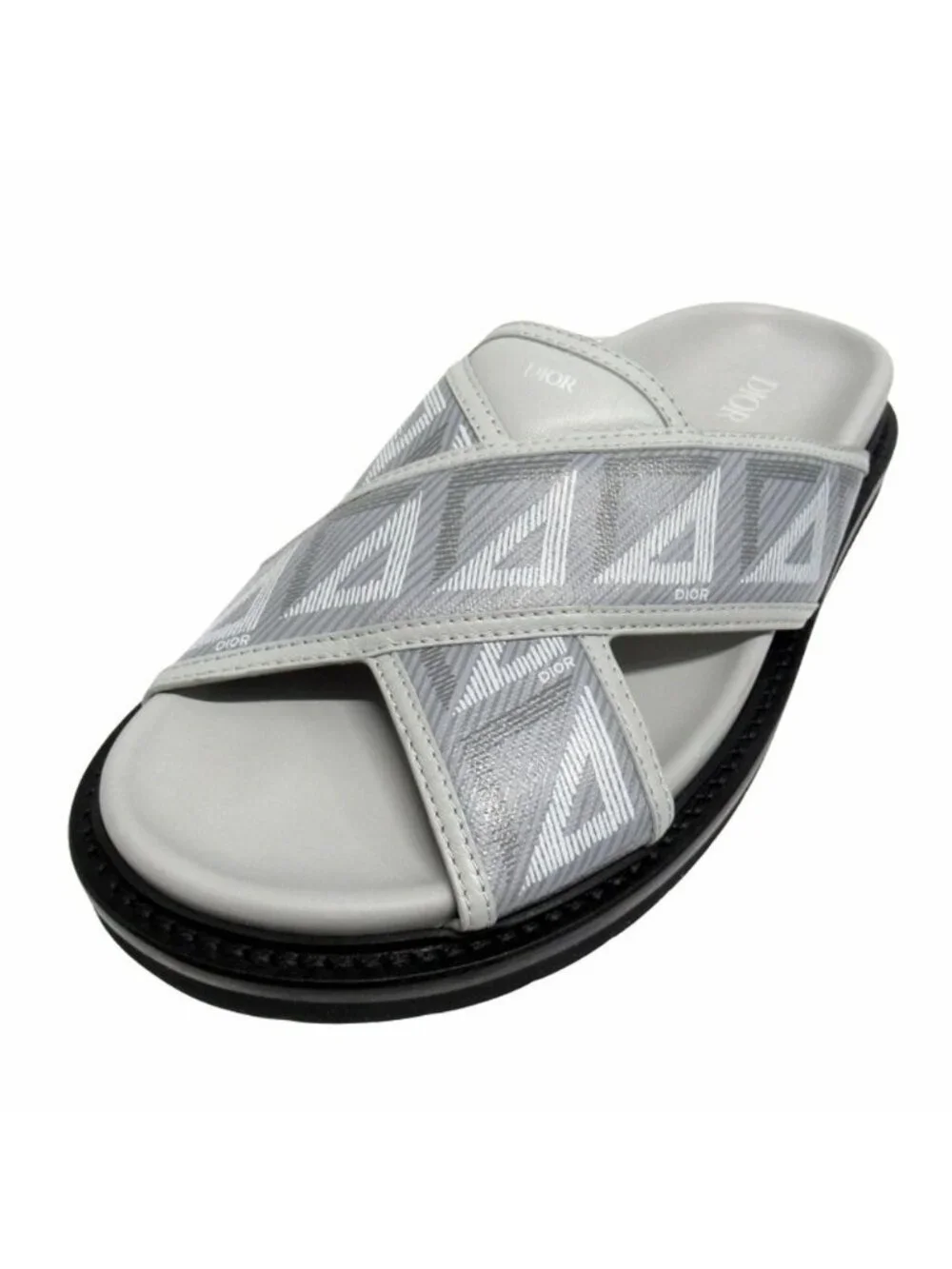 Dior Aqua CD Diamond Leather Sandals Shoes Logo Slide 39 Gray - Picture 3 of 7